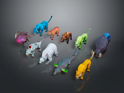 Colorful Low Poly Style Reptile Models Featuring Multiple Varieties On Dark Background 3d model