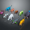 Colorful Low Poly Style Reptile Models Featuring Multiple Varieties On Dark Background 3d model