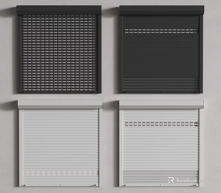 Modern Roller Shutters In Black And White With Different Pattern Designs 3d model 