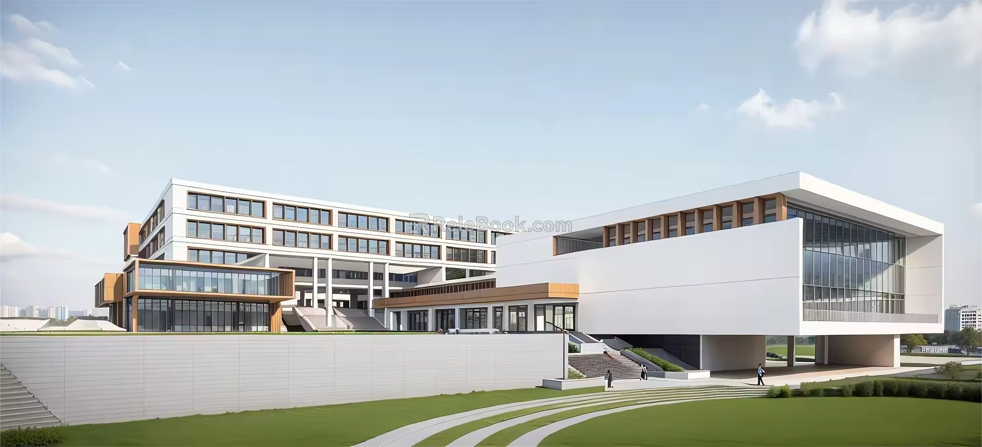 Modern Simple School Middle School Education Building Campus Teaching Building Playground 3d model