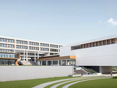 Modern Simple School Middle School Education Building Campus Teaching Building Playground