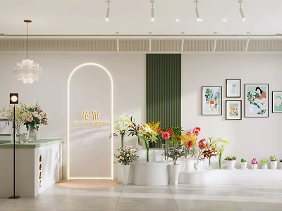 Charming Flower Shop Interior With Various Flowers Green Plants Archway And Wall Paintings 3d model