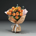 Orange Flower Bouquets With Green Leaves Wrapping Paper Ribbons And Sunflower In White Vase