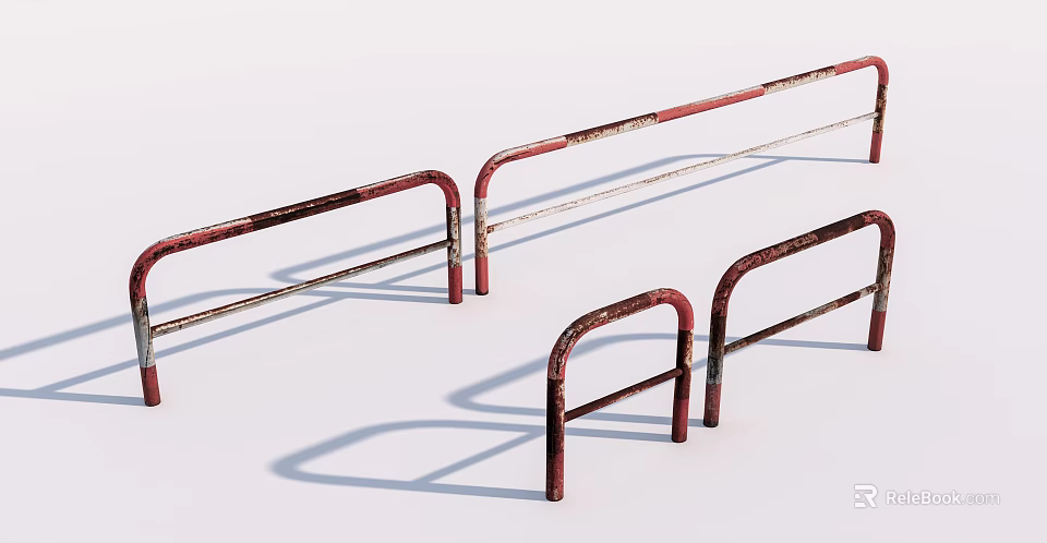 Rustic Red Brown Metal Fence With Curved Rails For Outdoor Use 3d model 