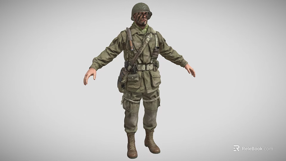 Man in Full Military Uniform With Helmet Tactical Gear and Boots Standing Pose 3d model 