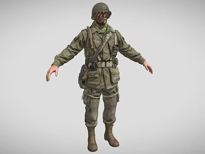 Man in Full Military Uniform With Helmet Tactical Gear and Boots Standing Pose 3d model