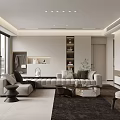 Modern Living and Dining Room Interior With Sofa Coffee Table Area Rug And Fireplace