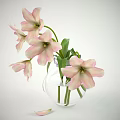 Elegant Transparent Glass Vase With Pink White Flowers Gold Ribbon And Green Leaves