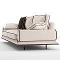 Two Seater Beige Sofa with Dark Cushions Wooden Armrests and Black Legs Modern Design
