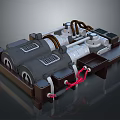 Detailed Industrial Mechanical Structure Featuring Metal Pipes Red Cables And Base Frame