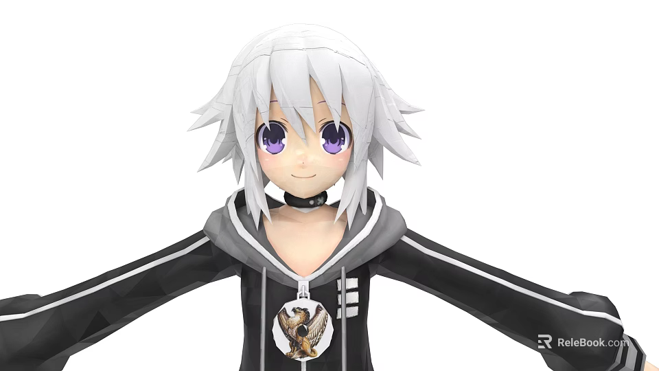 Anime Game And Movie Character With Silver White Hair Purple Eyes Black Hoodie Eagle Badge 3d model 