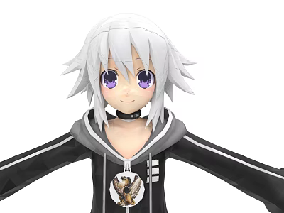 Anime Game And Movie Character With Silver White Hair Purple Eyes Black Hoodie Eagle Badge 3d model