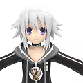 Anime Game And Movie Character With Silver White Hair Purple Eyes Black Hoodie Eagle Badge