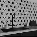 Modern Floor Design With Hexagonal Mosaic Tiles In Black White Gray Patterns 3d model
