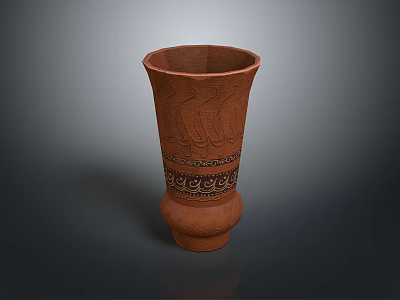 Intricately Carved Brown Clay Vase Sculpture With Decorative Patterns 3d model
