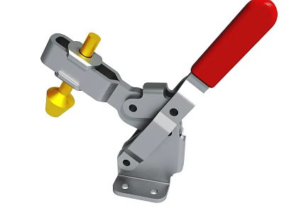 Metal Quick Release Clamp Tool With Red Handle And Yellow Knob 3d model