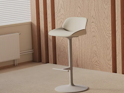 Modern Light Colored Bar Stool With Ergonomic Design Wooden Wall And Window Blinds 3d model