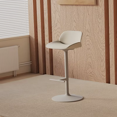 Modern Light Colored Bar Stool With Ergonomic Design Wooden Wall And Window Blinds 3d model