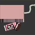 Pink Wrapped Candies in Open Pink Refrigerator with Black Cat Face Design and Falling Candy