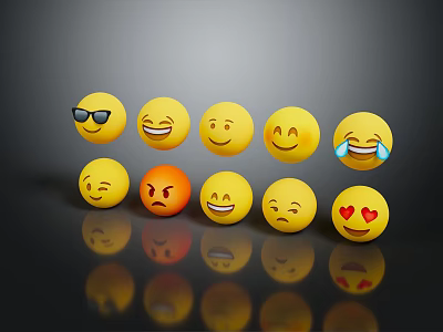 Collection of Colorful Emojis With Various Expressions Like Smile Sunglasses And Heart 3d model