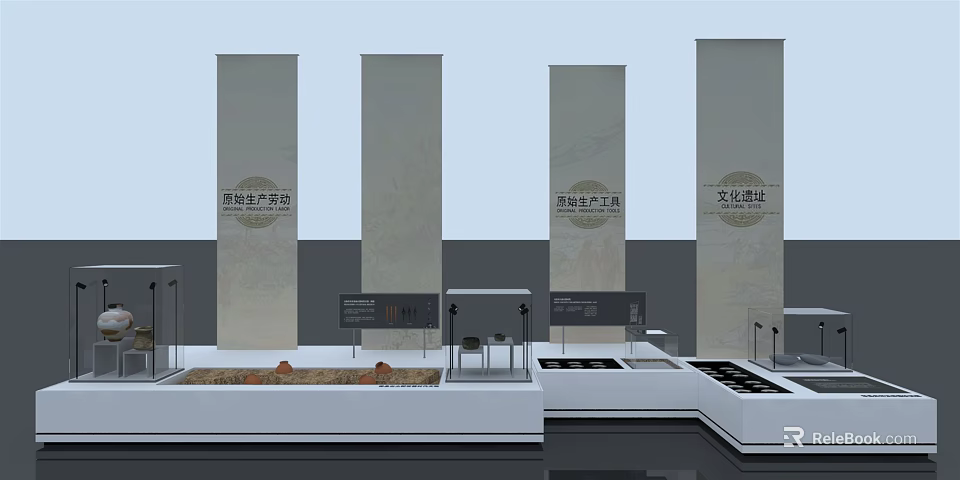 Modern Exhibition Display Shelves With Open Design And White Frame Structure 3d model