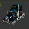 Dark Blue Heavy Duty Truck With Metallic Red Stripes Cab Front Grille And Roof Structures