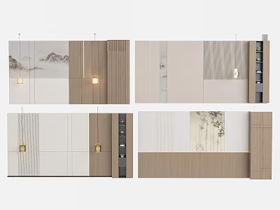 New Chinese bedside background wall bedroom background wall bed background wall 3d model