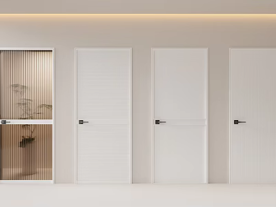 Modern Hinged Door Styles For Home Interior With White Panel And Vertical Striped Designs 3d model