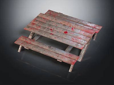 Wooden Pallet Furniture With Stacked Rustic Planks And Distressed Red Marks For Industrial Home Decor 3d model