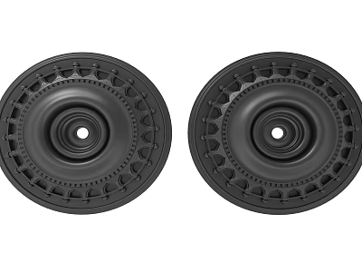 Two Black Circular Light Panels With Intricate Decorative Pattern Details For Modern Ceiling 3d model