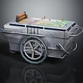 Vintage Metal Cart With Large Wheels And Industrial Tools On Top