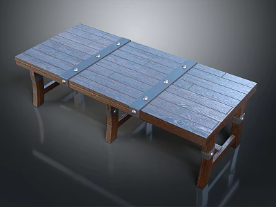 Rustic Wooden Table With Plank Top Metal Brackets And Sturdy Legs 3d model