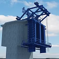 Road Infrastructure Blue Mechanical Structure On Concrete Tower For Bridge Construction 3d model