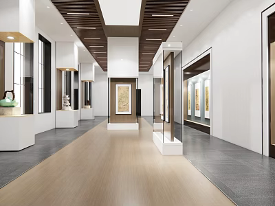 Book Art Gallery With Long Corridor Display Cabinets And Traditional Paintings 3d model