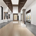 Book Art Gallery With Long Corridor Display Cabinets And Traditional Paintings