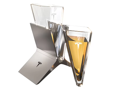 Transparent Tesla Cup With Yellow Liquid And Modern Metal Stand 3d model