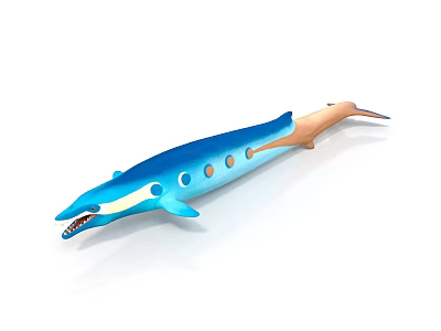 Blue And Beige Fish With Open Mouth Sharp Teeth Round Spots On Long Body 3d model
