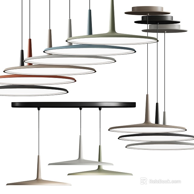 Modern Chandeliers Featuring Layered Multiple Colored Circular Shades And Hanging Design 3d model 
