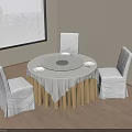 Round Dining Table Set with White Chair Covers and Glass Top 3d model