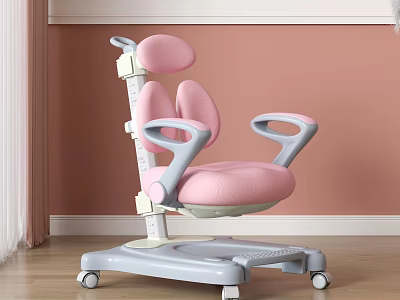Pink And Gray Kids Chair With Adjustable Height Comfortable Backrest And Wheels 3d model