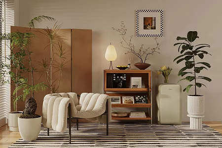 Middle Ancient Style Decorative Cabinet Leisure Chair Refrigerator Magazine Cabinet Screen Green Plant Landscape Sick Potted Table Lamp Low Cabinet Decorative Cabinet 3d model