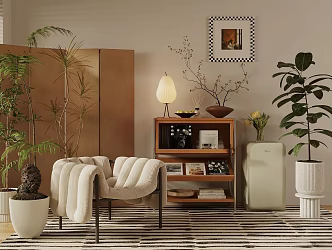 Middle Ancient Style Decorative Cabinet Leisure Chair Refrigerator Magazine Cabinet Screen Green Plant Landscape Sick Potted Table Lamp Low Cabinet Decorative Cabinet 3d model