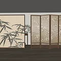 New Chinese Style Screen Zen Bamboo Flower and Bird Screen Partition 3d model
