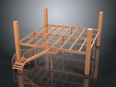 Modern Steel Frame Staircase Design With Support Columns And Platform Structure 3d model
