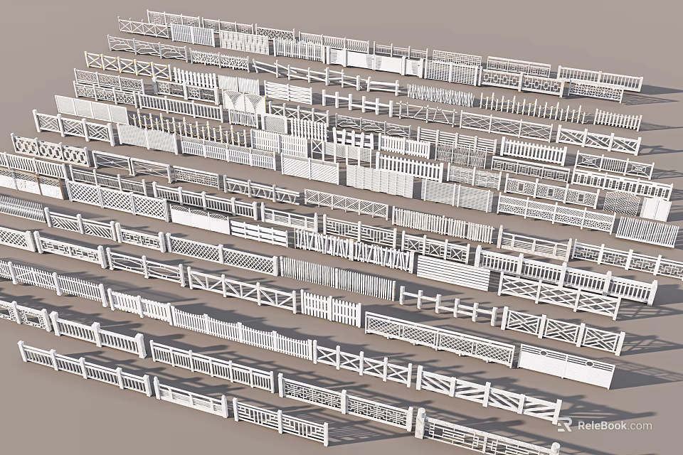 Various Decorative Wooden Fences With Different Designs For Residential Gardens 3d model 