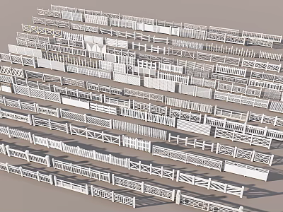 Various Decorative Wooden Fences With Different Designs For Residential Gardens 3d model