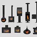 Various Modern Fireplace Designs With Different Styles And Burning Flames For Home 3d model