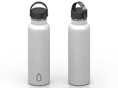 White Stainless Steel Vacuum Insulated Water Bottles With Black Lid And Handle 3d model