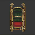 Decorative Playground Sleigh Equipment With Red Gold Frame Green Cushions And Lantern Decorations