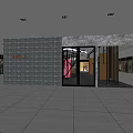 Modern Mall Store Entrance With Glass Revolving Door And Gray Wall Design